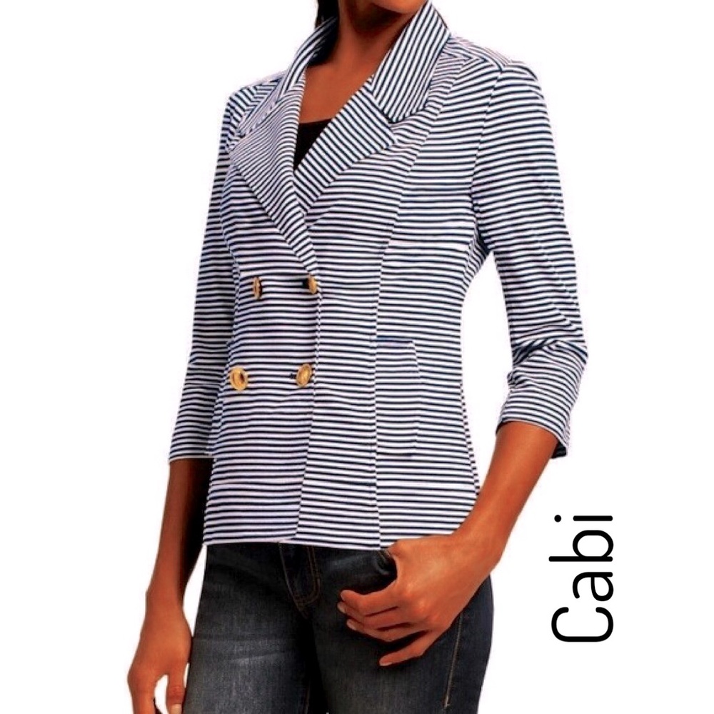CAbi #823 • Navy Striped Nautical Blazer • Small
